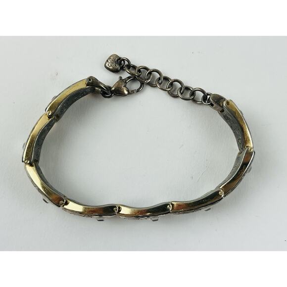 Vintage Gold and Silver Plated Link Bracelet Crystals Stamped Brighton Western - Picture 4 of 13